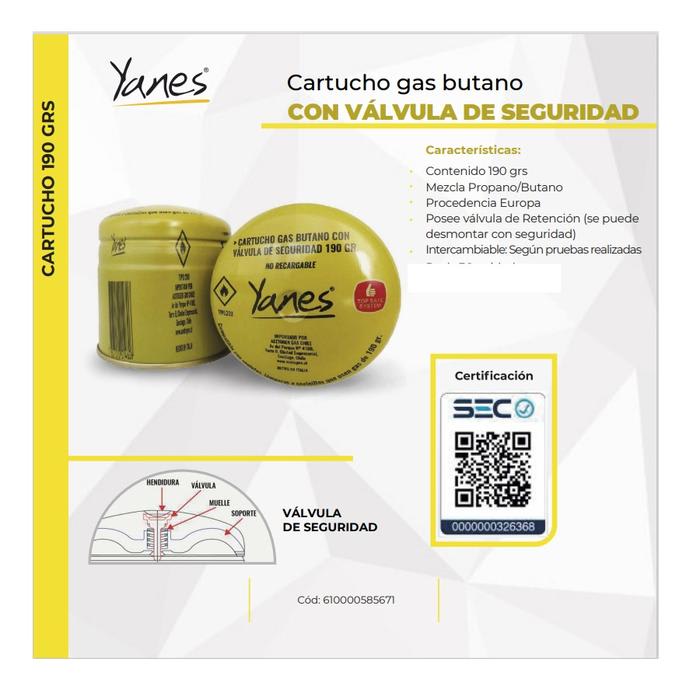 Cartucho Gas Butano Yanes 190 Gr3