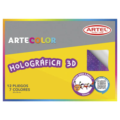 Artel Artecolor - Estuche cartulina holográfica 3D 12 pliegos, 7 colores1
