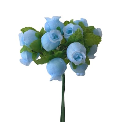 Flores decorativas hoja verde 144 flores color celeste