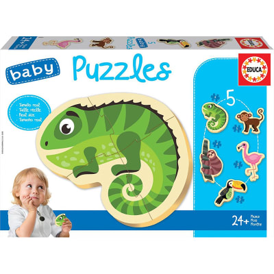Baby puzles animales tropicales, 5 puzles de 3 a 5 piezas
