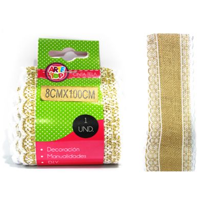 Tira de yute con encaje 1mt.1