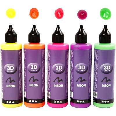 Pack 5 pinturas 3D Liner neón manualidades1