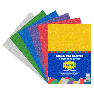 Goma eva glitter 6 colores 20x30cm Hand1
