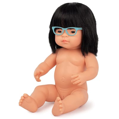 Muñeca bebé asiática 38cm, con gafas (sin ropa)