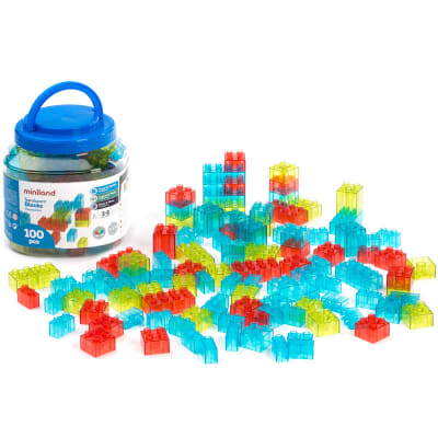 Barril con 100 bloques translúcidos encajables1