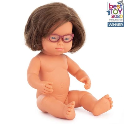 Muñeca bebé caucásica Síndrome Down con gafas 38cm (sin ropa)1