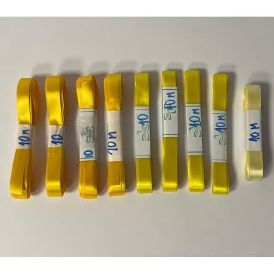 Cintas satín de 15mm en tonos amarillos, 90 metros total - Producto de vitrina1