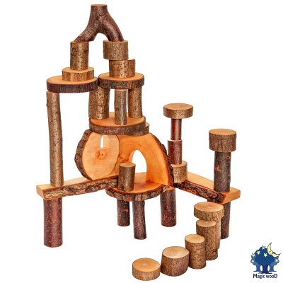 Set 36 ecobloques de madera con corteza Magic Wood EB361