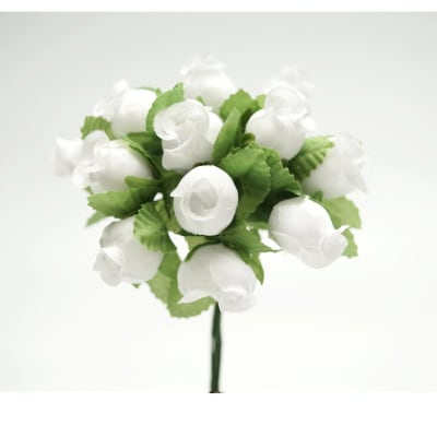 Flores decorativas hoja verde 144 flores color blanco