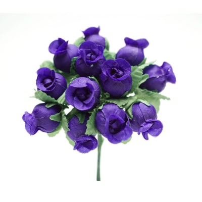 Flores decorativas hoja verde 144 flores color morado