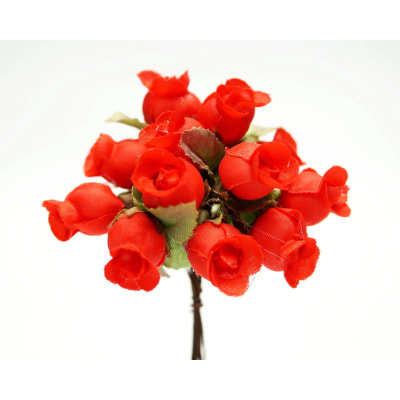 Flores decorativas hoja verde 144 flores color rojo