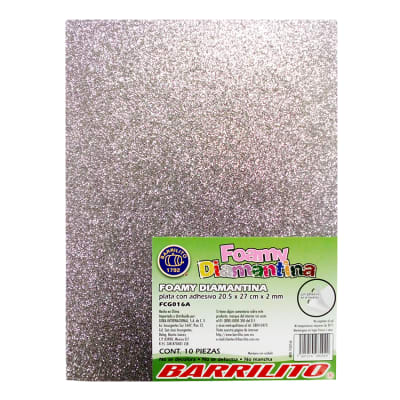 Foamy con diamantina adhesivo carta, color plata1