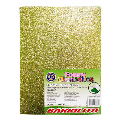 Foamy con diamantina adhesivo carta, color verde1