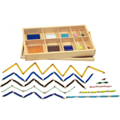 Cadenas cortas de perlas Montessori en caja1