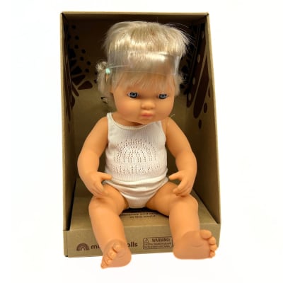 Muñeca bebé caucásica 38cm, con implante coclear