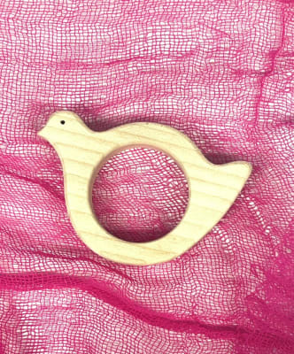Anillo pájaro para dentición madera natural