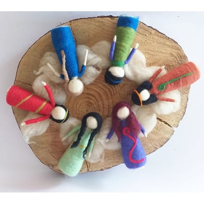 Set 6 hadas de vellón con cesta