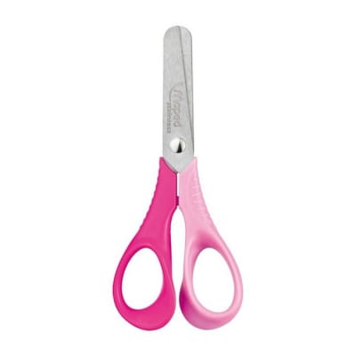 Tijera escolar punta redonda, mango fucsia/rosado1
