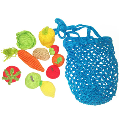 Set frutas y verduras amigurumi en malla de compras, 10pz1