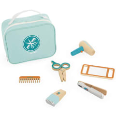 Maletín de peluquería con accesorios de madera