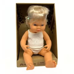 Muñeca bebé caucásica 38cm, con implante coclear