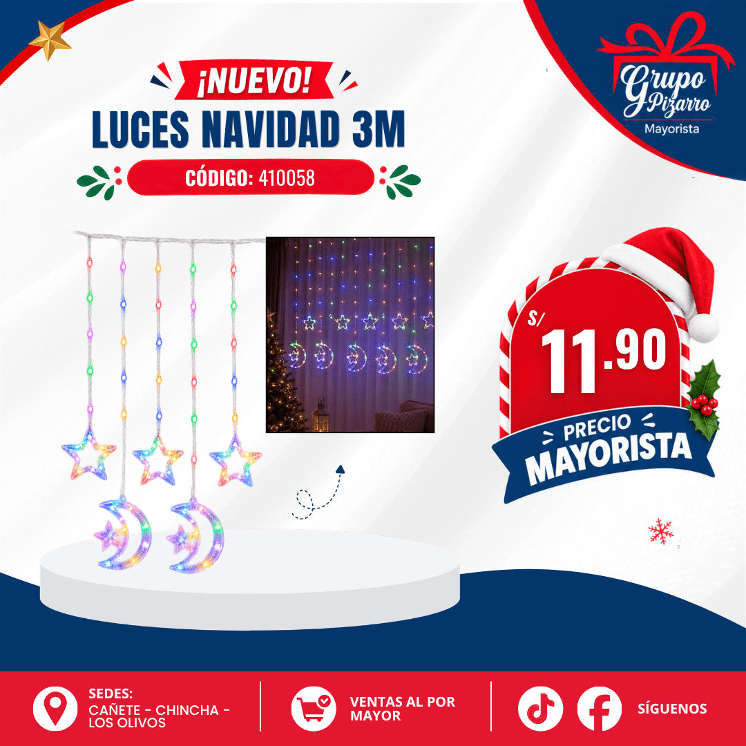 LUCES NAVIDEÑAS MULTICOLOR LUNA ESTRELLA 3MT1