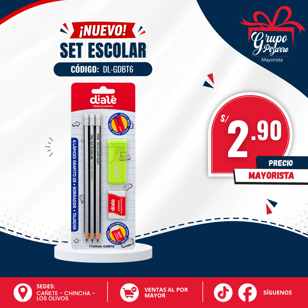 SET LAPIZ GRAFITO TAJADOR+BORRADOR DIALE1