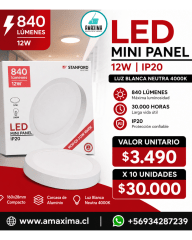 Pack 10 Panel Led 12 watts luz neutra