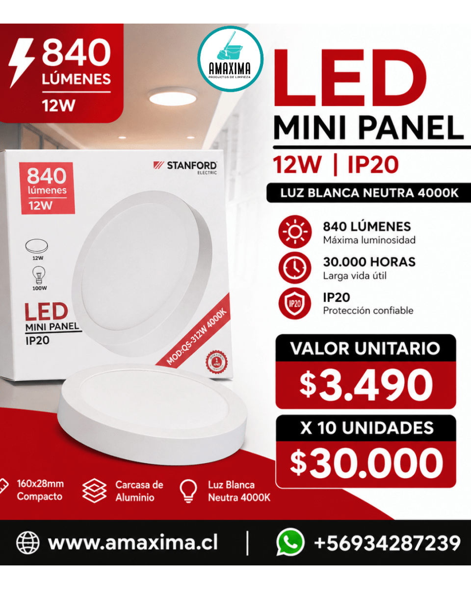 Pack 10 Panel Led 12 watts luz neutra1