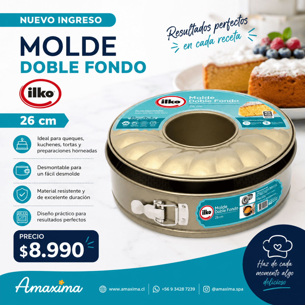 MOLDE ILKO DOBLE FONDO 26CM NON STICK GOLD2
