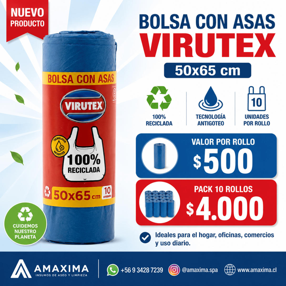 10 paquetes bolsas con asas Virutex  50x651