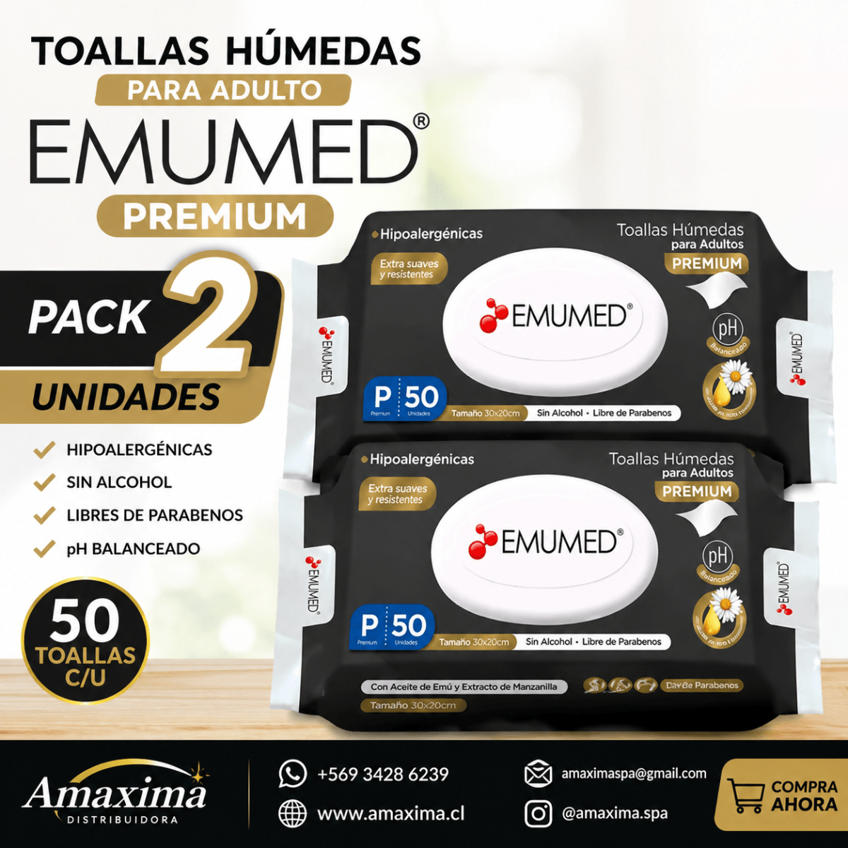 Pack 2 TOALLITAS EMUMED 50 UNID1
