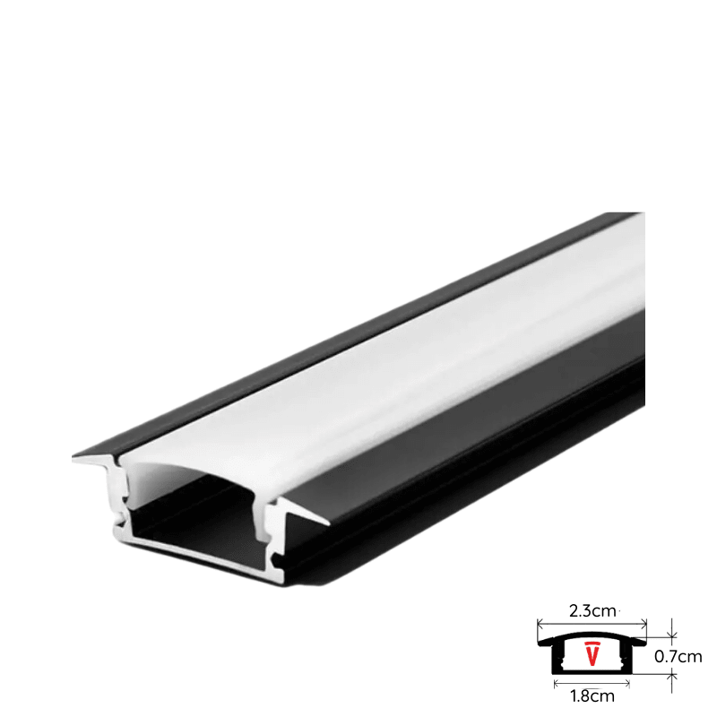 PERFIL 2 MTS DIFUSOR PLANO EMBUTIDO NEGRO C/ TAPA