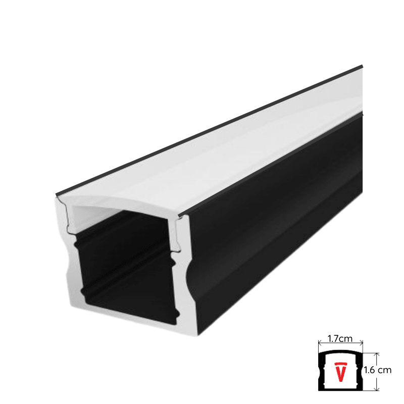 PERFIL 2 MTS DIFUSOR PLANO ALTO SOBREPUESTO NEGRO C/ TAPA