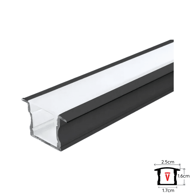 PERFIL 2 MTS DIFUSOR PLANO ALTO EMBUTIDO NEGRO C/ TAPA