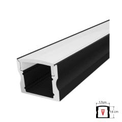 PERFIL 2 MTS DIFUSOR PLANO ALTO SOBREPUESTO NEGRO C/ TAPA