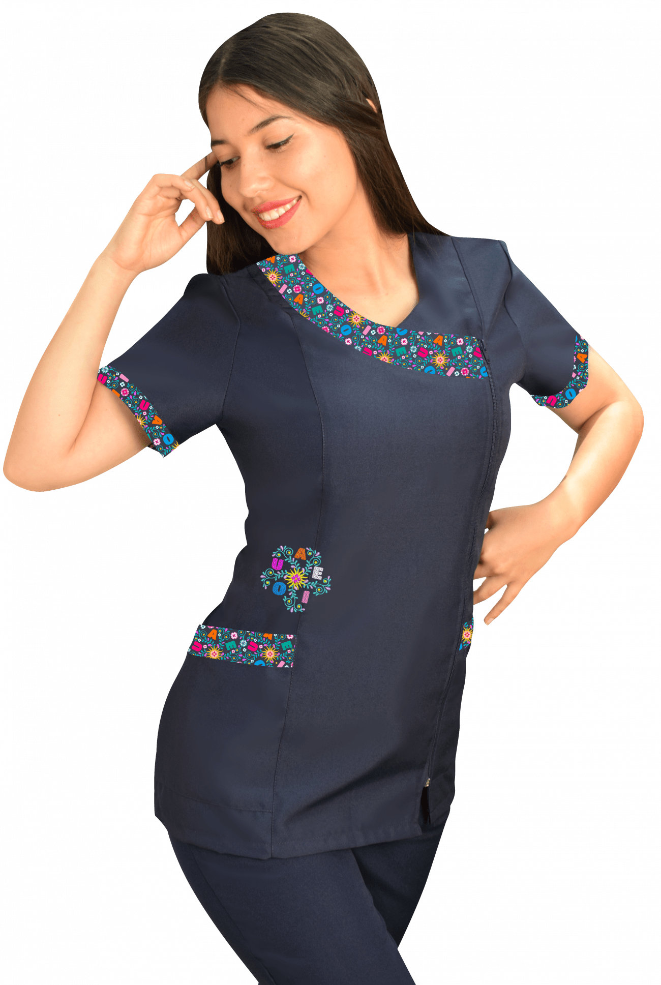 Delantal educadora modelo Rayito azul marino1