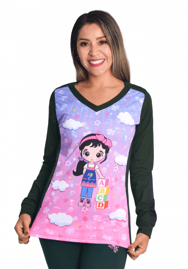 Polera manga larga educadora Miss verde botella1