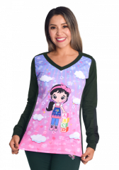 Polera manga larga educadora Miss verde botella