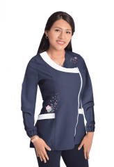 Delantal manga larga educadora modelo Buho azul marino