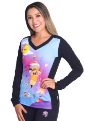 Polera manga larga educadora Grafito azul marino