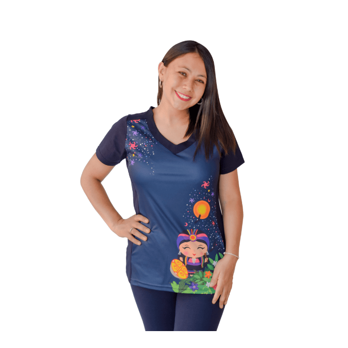 Polera manga corta educadora Ailin azul marino1