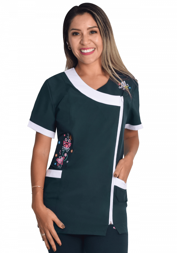 Delantal antifluidos educadora modelo Briella verde botella1