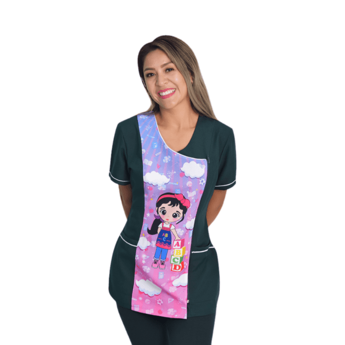 Delantal educadora modelo Miss verde botella1