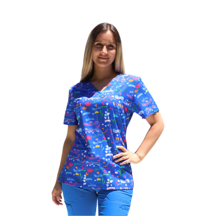 Top Clinico estampado flores azul rey 500V-1808BL1