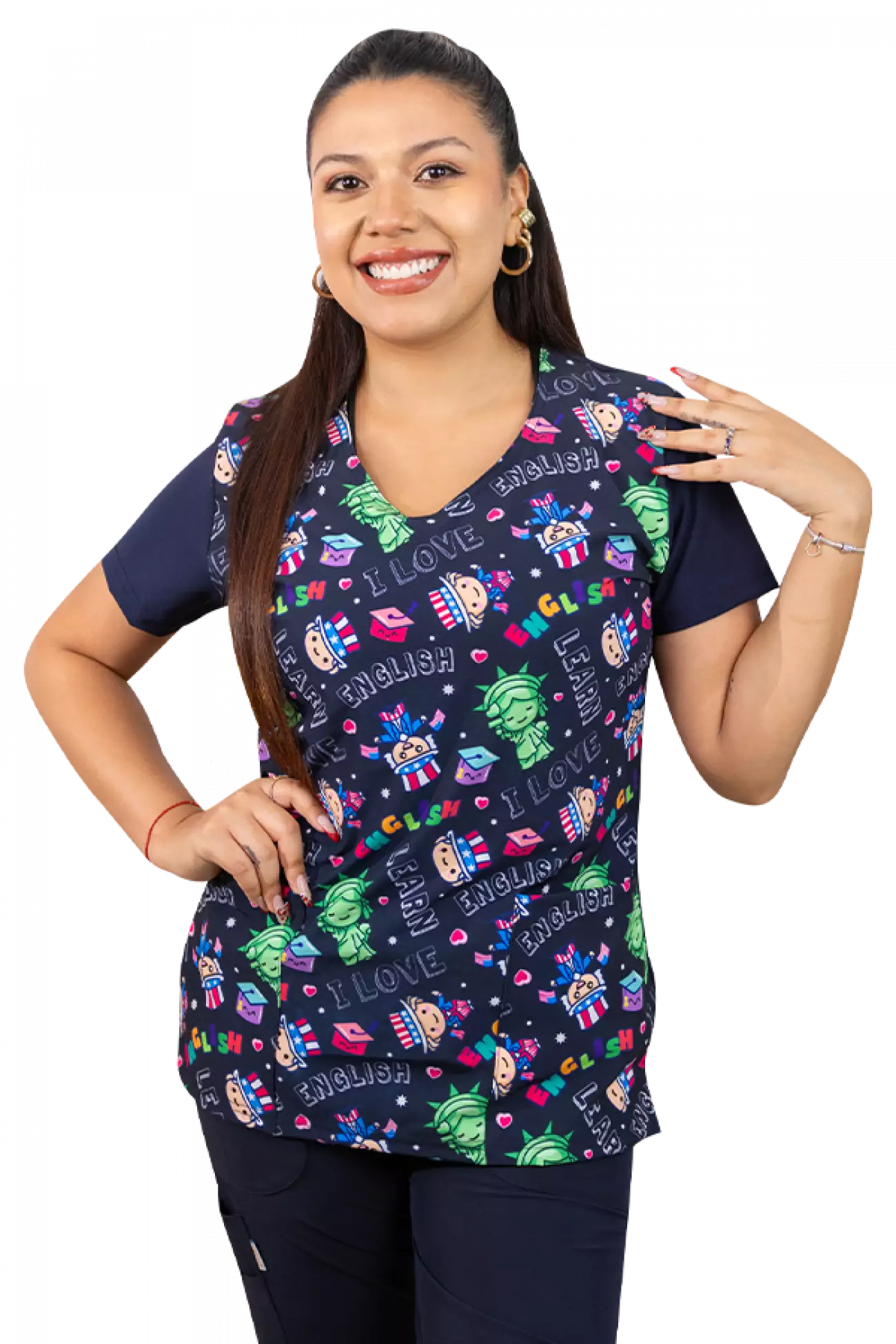 Blusa educadora antifluido modelo Teacher Azul marino1