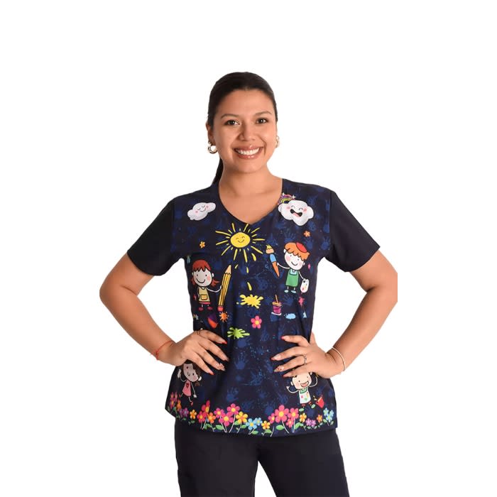Blusa educadora antifluido modelo Acuarela azul marino1
