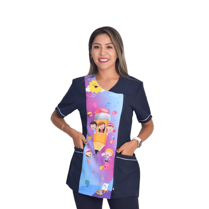 Delantal educadora modelo Grafito azul marino1