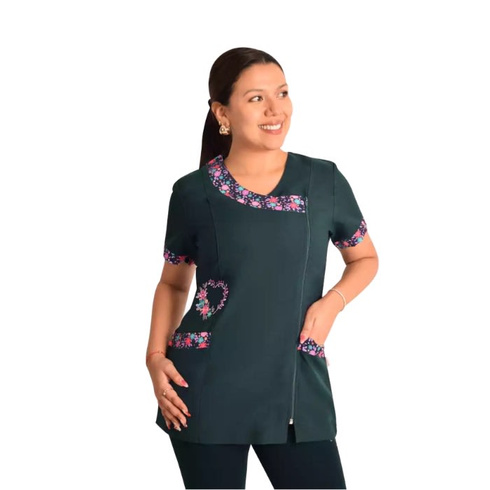 Delantal educadora modelo Primaveral verde botella1