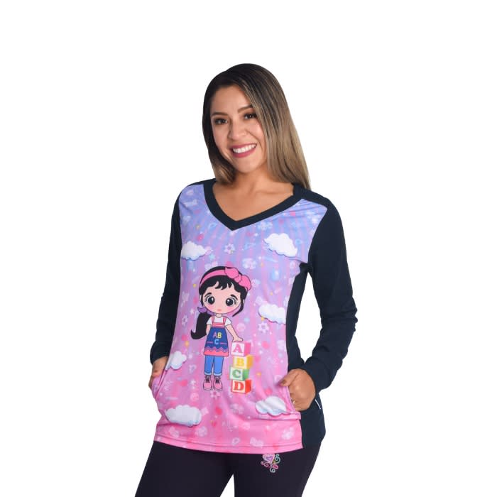 Polera manga larga educadora Miss azul marino1